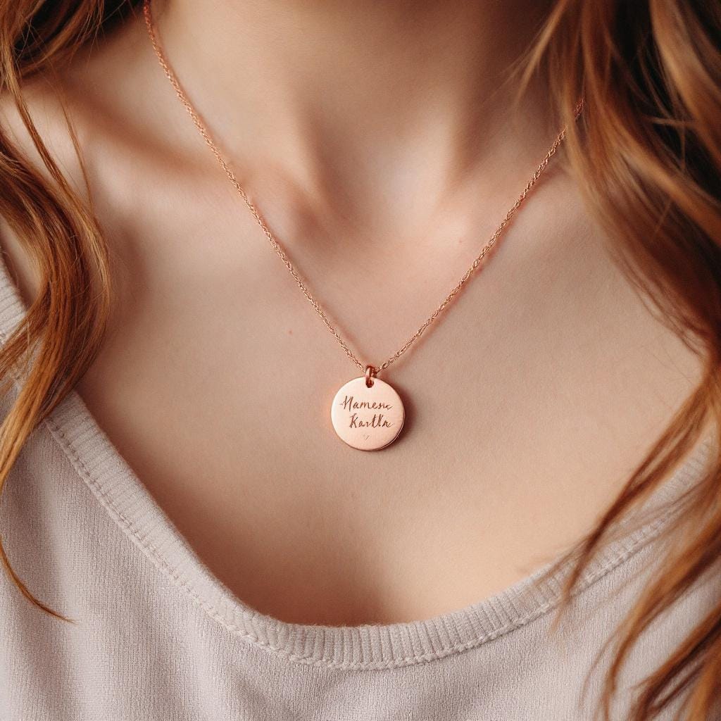 Custom Handwriting Disc Necklace • Memorial Signature Jewelry • Personalized Gold Engraved Necklace • Actual Handwriting Gift for Her