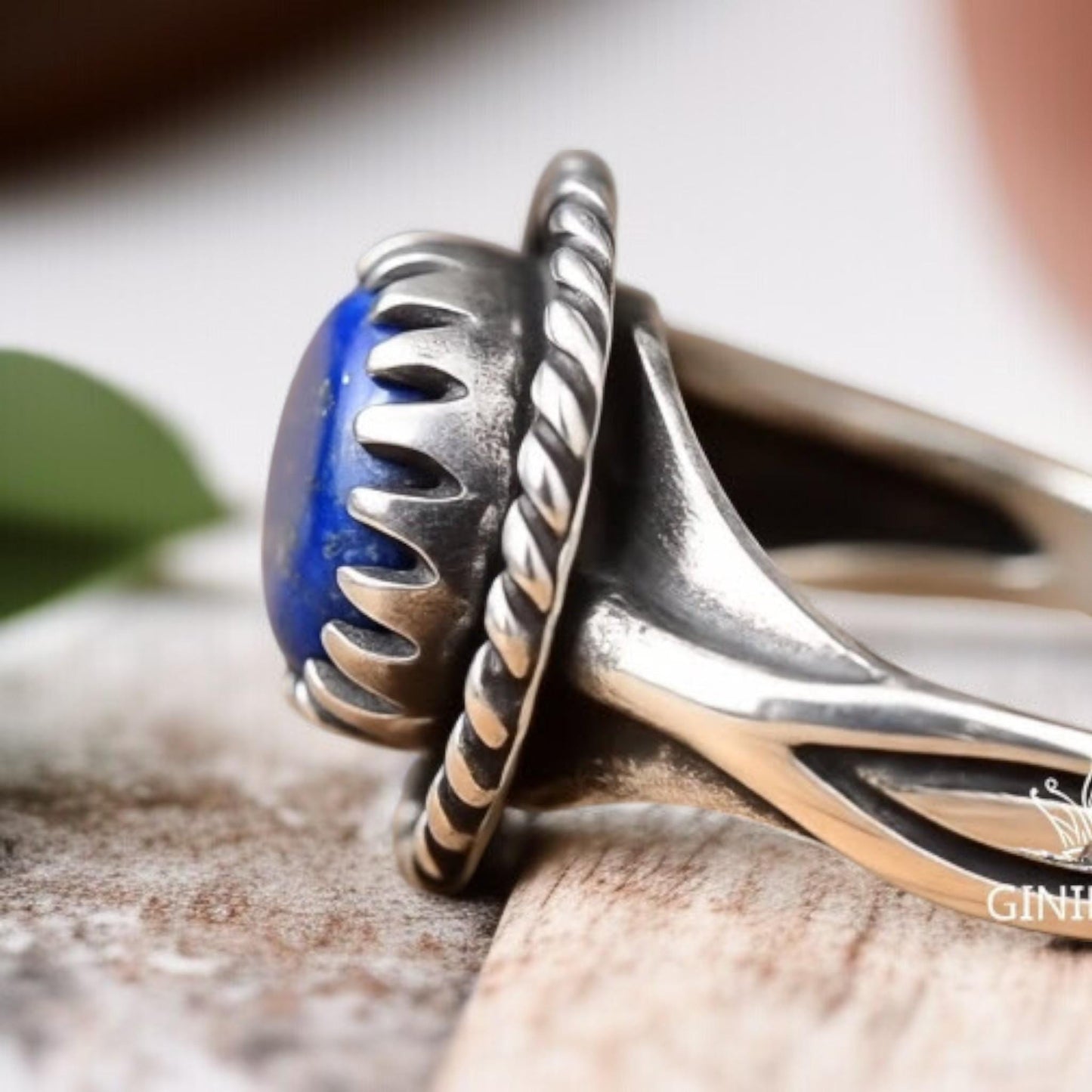 Boho Natural Vintage-Inspired Bohemian Jewelry Lapis Lazuli Ring – Round Gemstone in 925 Sterling Silver,, Handmade Statement Gift for Her