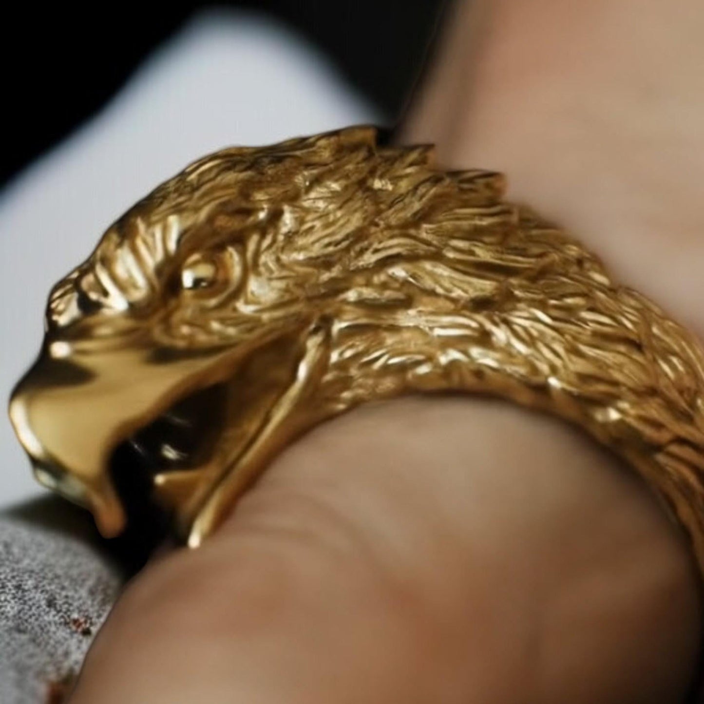 Bold Gold Eagle Head Ring for Men – Statement Bird Ring – Wildlife Inspired Jewelry – Fierce Animal Totem Ring – Gothic Biker Ring