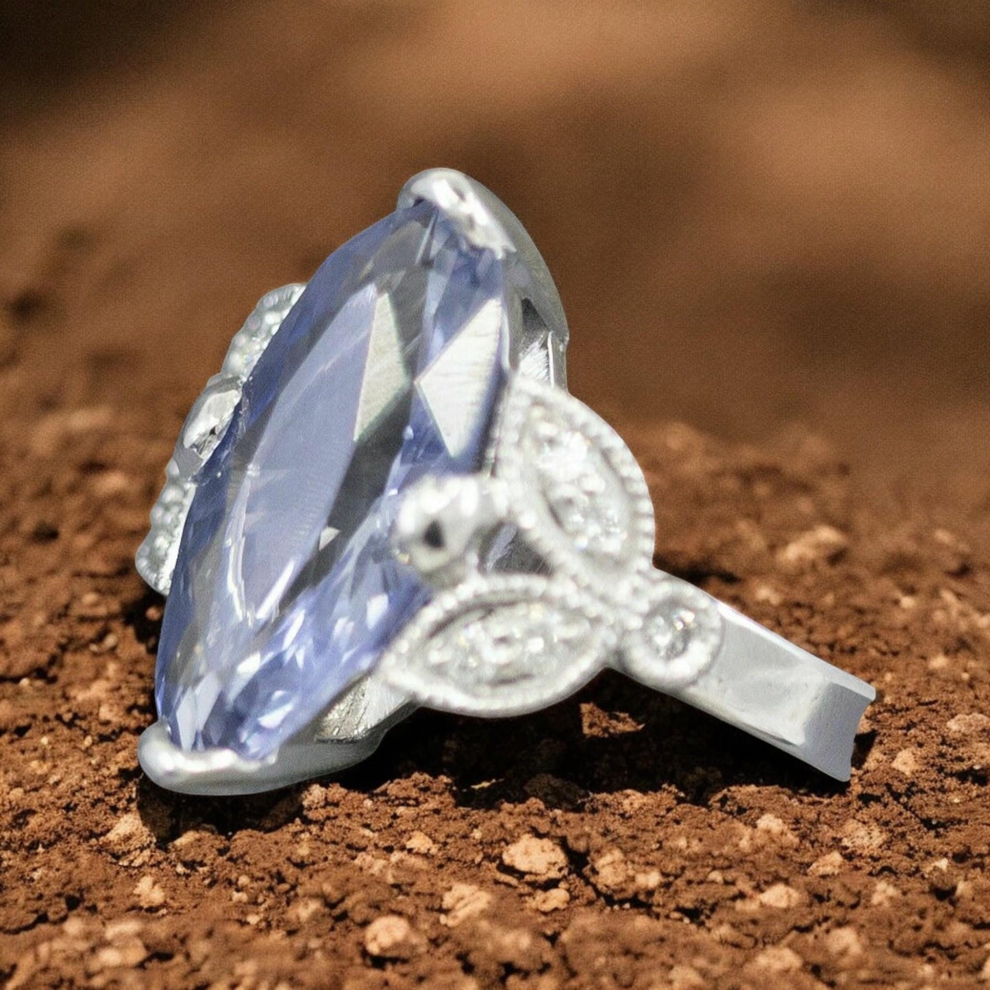 Vintage Marquise Blue CZ Engagement Ring | Leaf Promise Ring | Stunning Blue Wedding Solitaire 925 silver ring.