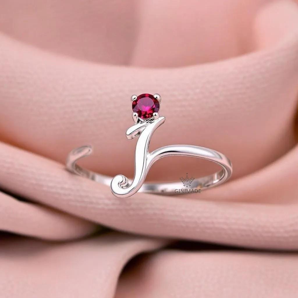 Custom Initial CZ Birthstone Ring • Personalized Name Ring • Dainty Stacking Ring • Graduation Gift •Gift for Her•Bridesmaid Jewelry