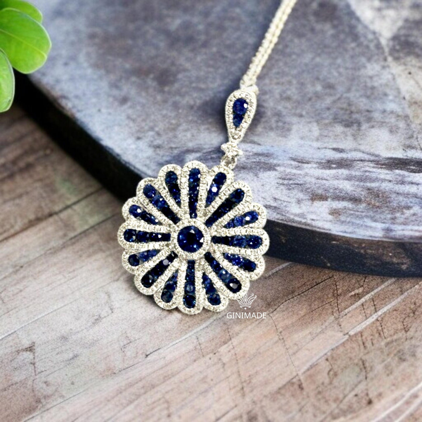 Vintage Style Blue Sapphire Flower Pendant Necklace – 925 Sterling Silver Elegant Statement Jewelry for Women