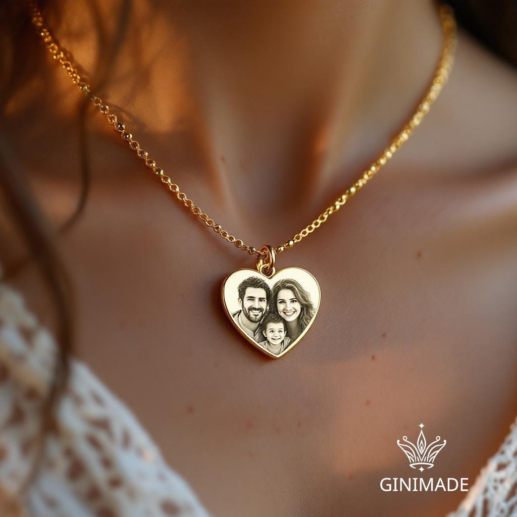 Personalized Real Picture Pendant • Custom Heart Photo Necklace • Memorial Keepsake Jewelry • Gift for Her • Anniversary or Birthday Gift.