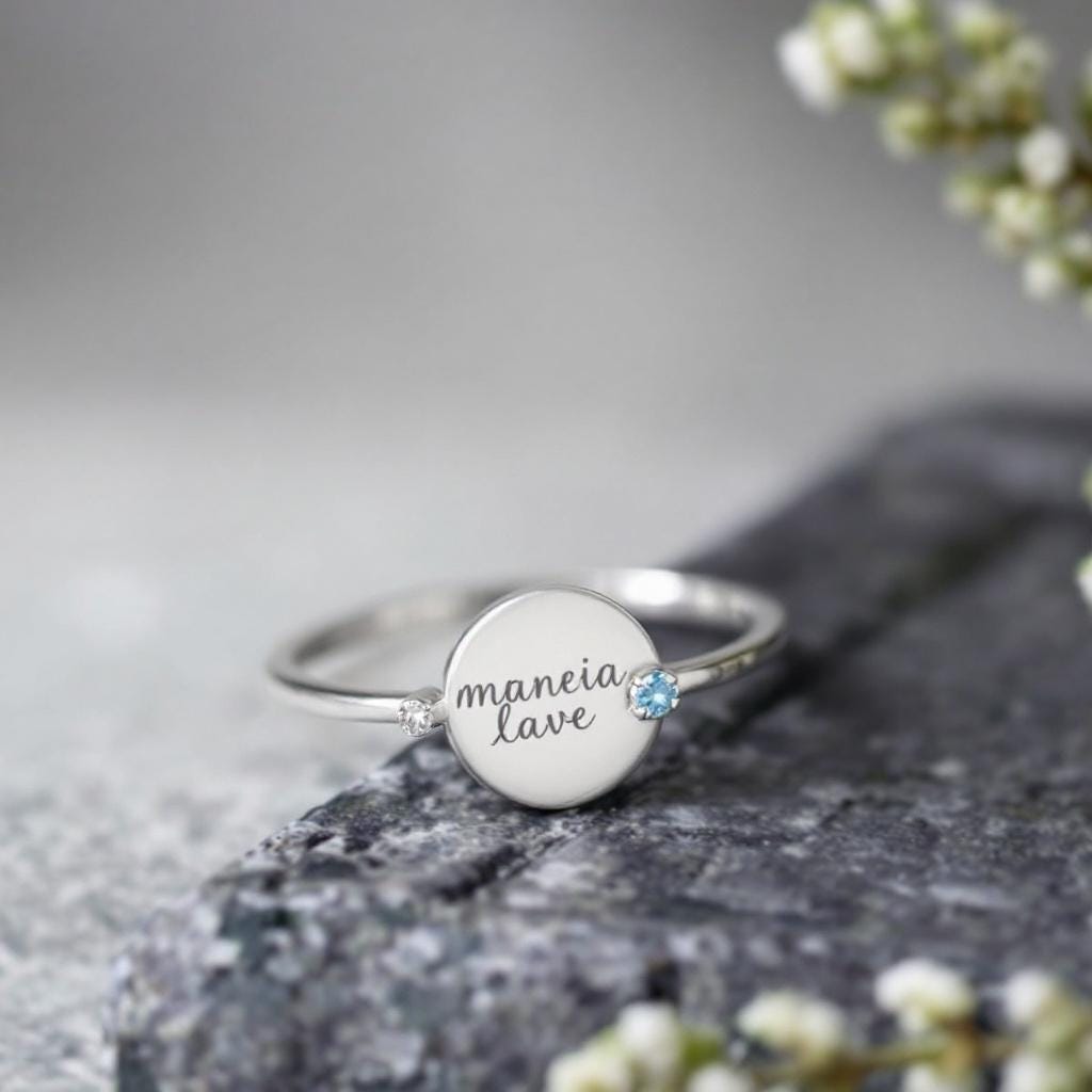 Personalized Fingerprint Ring with Name & Birthstone | Custom Gold Ring for Women | Memorial Jewelry | Engraved Gift for Her