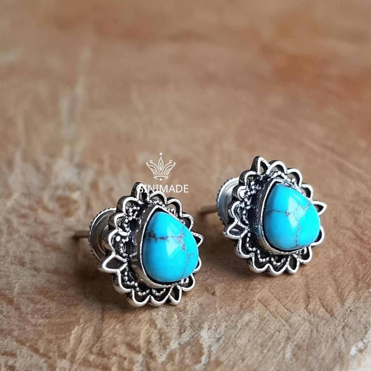 Boho Turquoise Drop Earrings | Handmade Tribal Silver Dangle Earrings | Teardrop Gemstone Oxidized Earrings | Ethnic Indian Jewelry