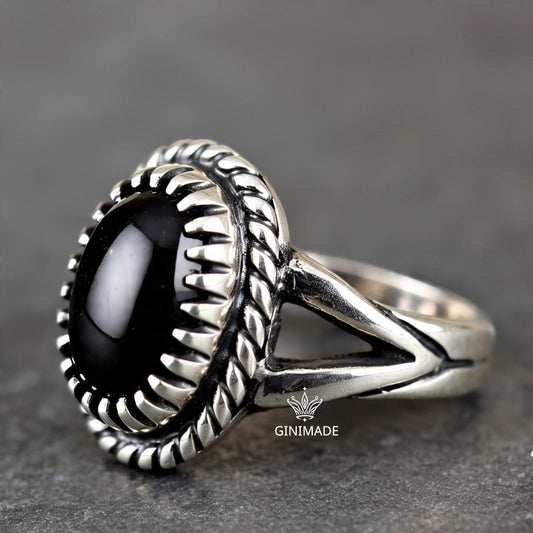925 Silver Black Onyx Ring • Handmade Statement Ring • Onyx Gemstone Ring for Him & Her • Unisex Boho Jewelry Gift