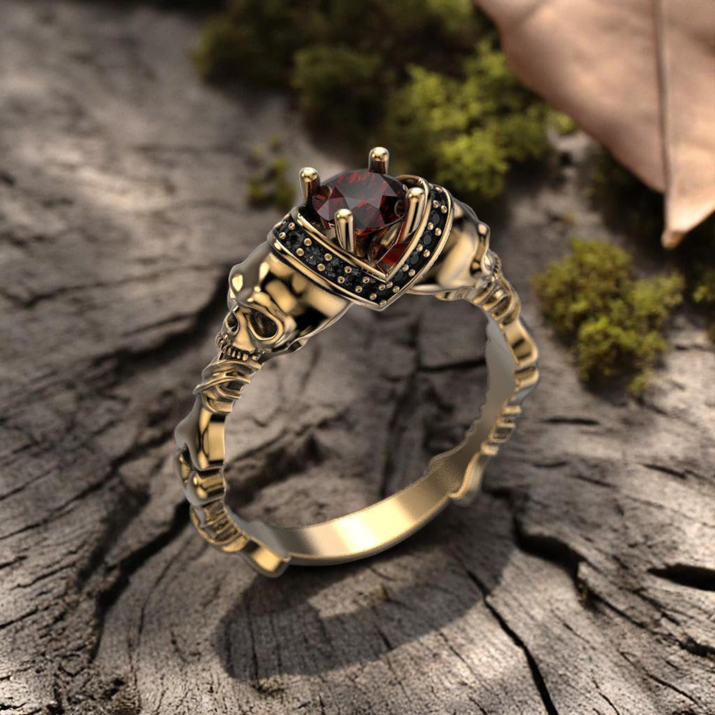 Skull Ring with Hessonite Garnet • 925 Sterling Silver Gothic  Ring • Unique Skull Jewelry for Men & Women • Halloween Wedding Ring