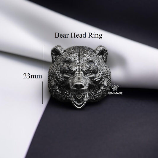 Bear Head Ring | Oxidised 925 Sterling Silver Animal Ring for Men | Bold Statement Jewelry | Wild Forest Gift | Handmade Father's Day Gift