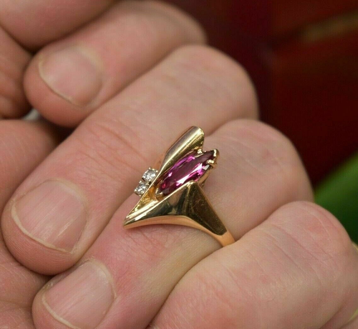 Elegant Fold Ring in 925 Sterling Silver with Pink Gemstone - Gold Plated Designer Jewelry