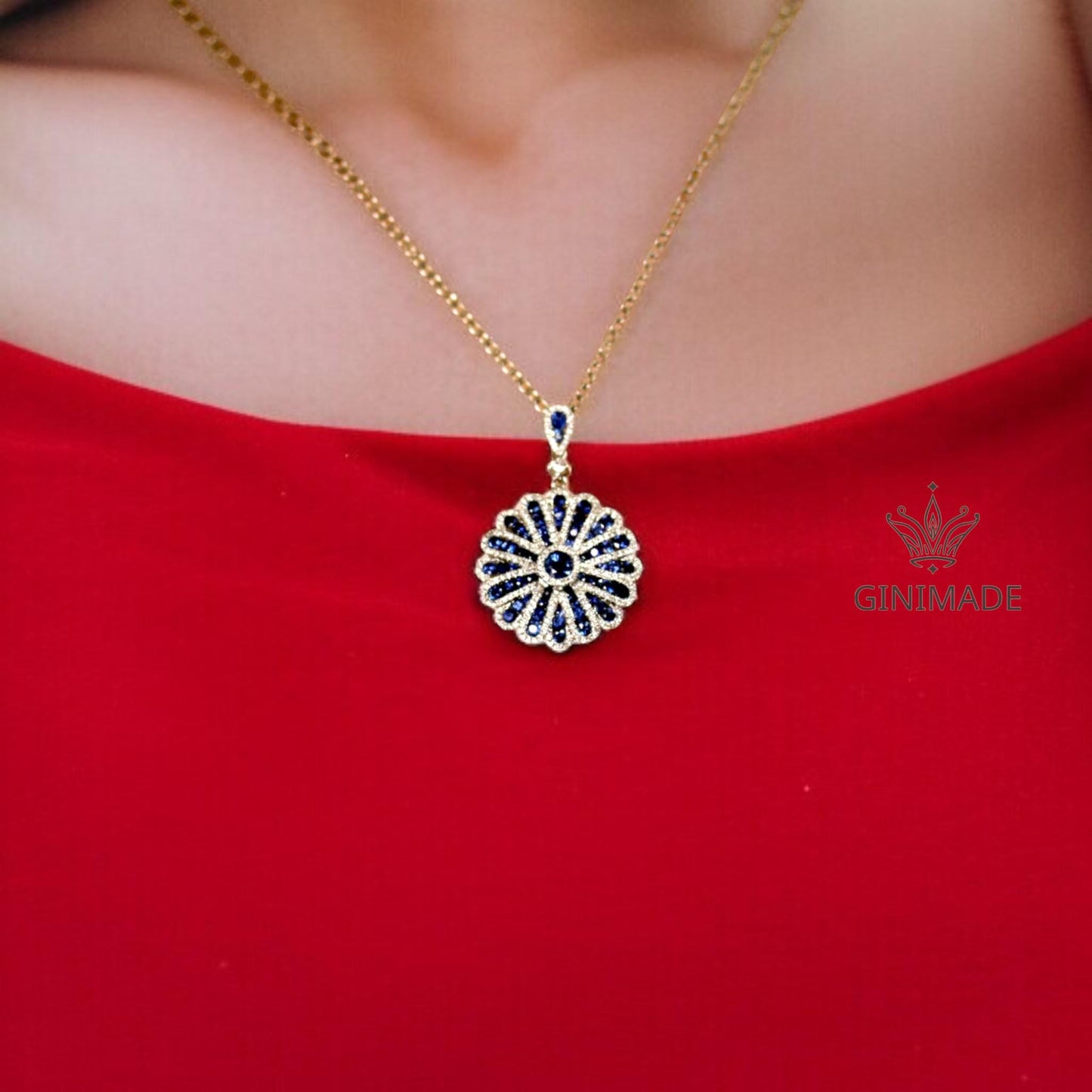 Vintage Style Blue Sapphire Flower Pendant Necklace – 925 Sterling Silver Elegant Statement Jewelry for Women