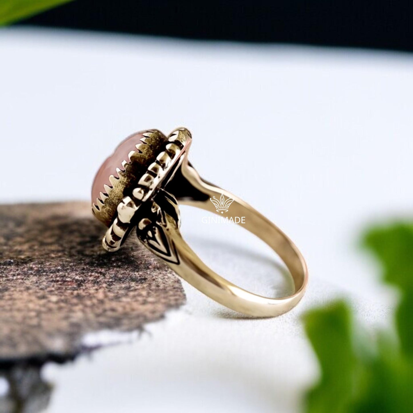 Boho Rose Quartz Ring – 925 Sterling Silver, Cushion‑Cut Pink Gemstone, Minimalist Statement