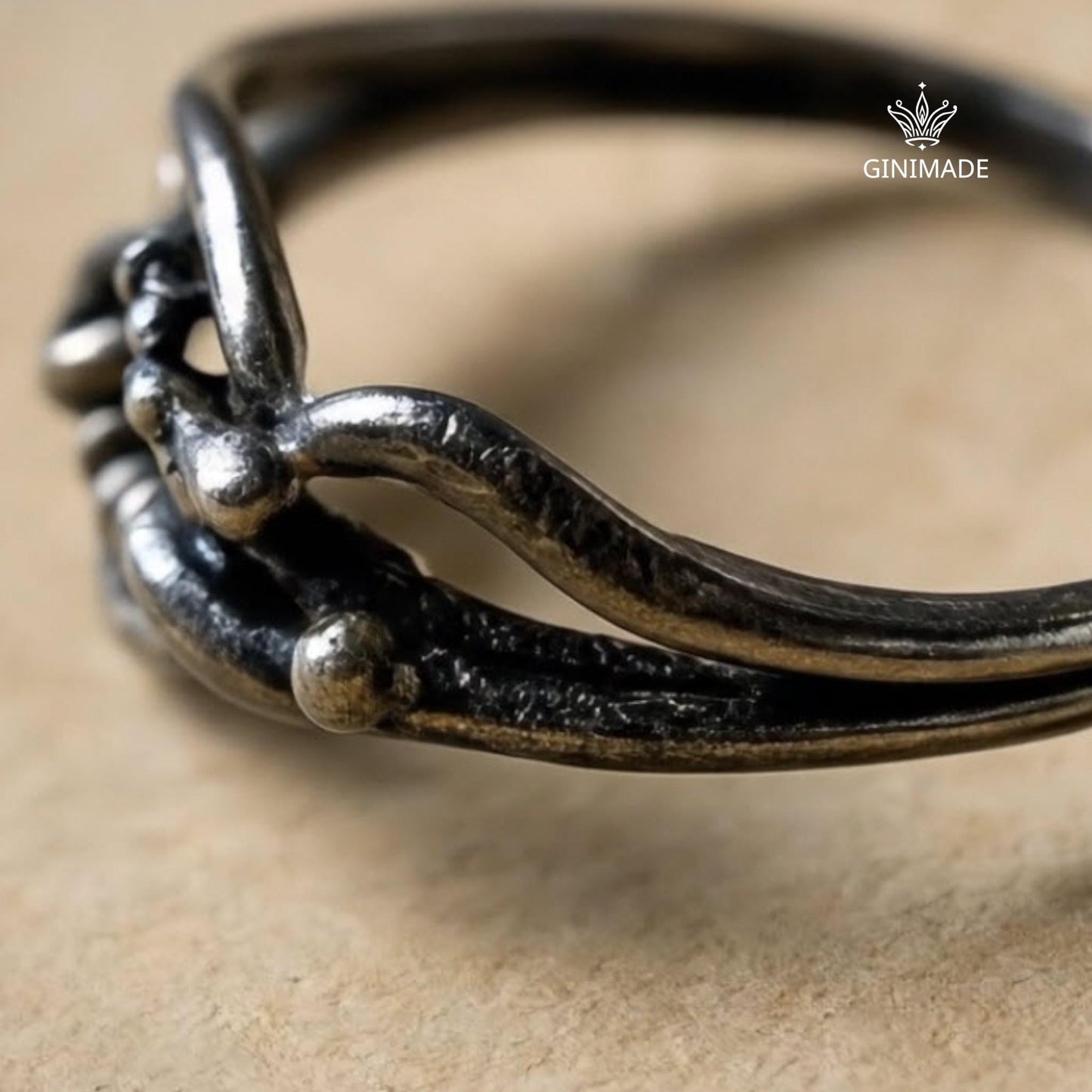 Handmade Oxidized Silver Ring with Open Abstract Design – Unique Organic Wire Art Ring – Rustic Artisan Statement Jewelry for Women