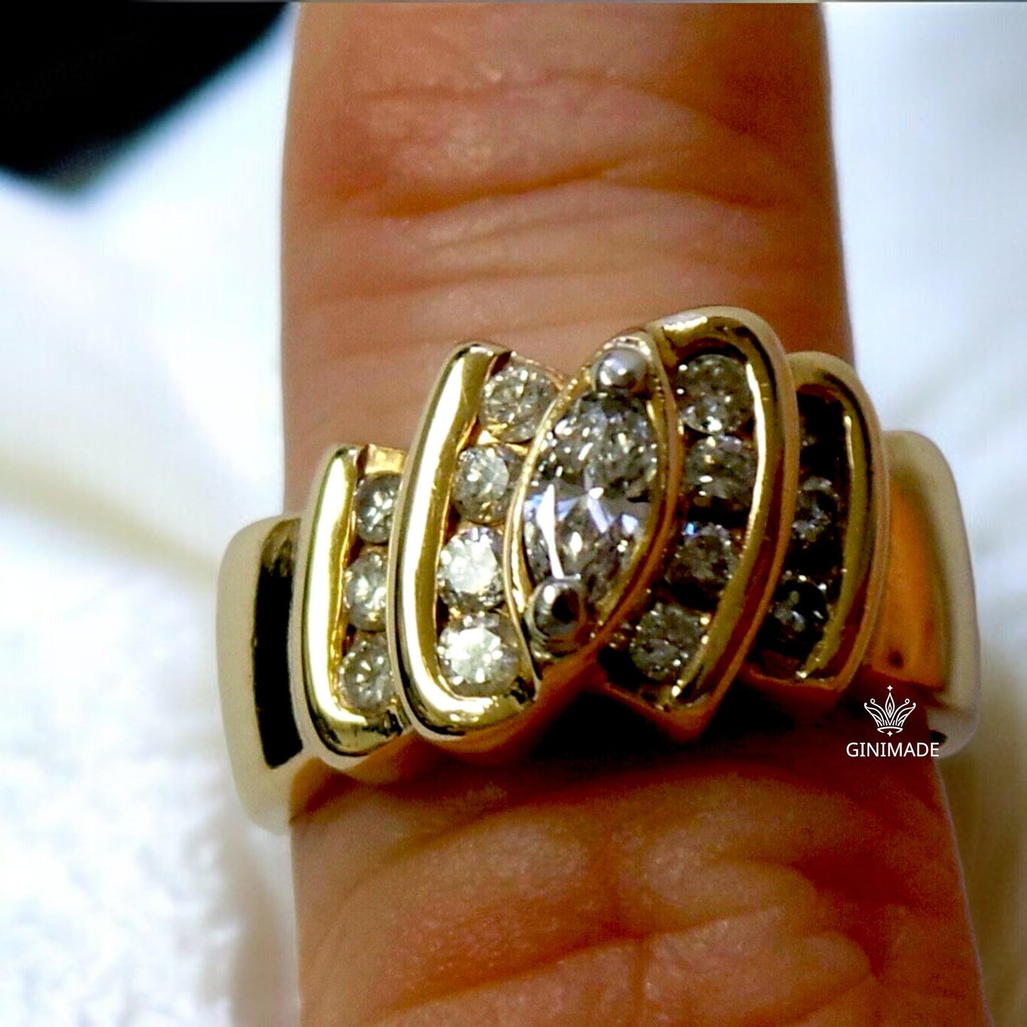 Vintage 925 Sterling Silver CZ Diamond Ring | Bold Retro Gold Plated Statement Ring | Men's Wide Band Jewelry | By Ginimade.