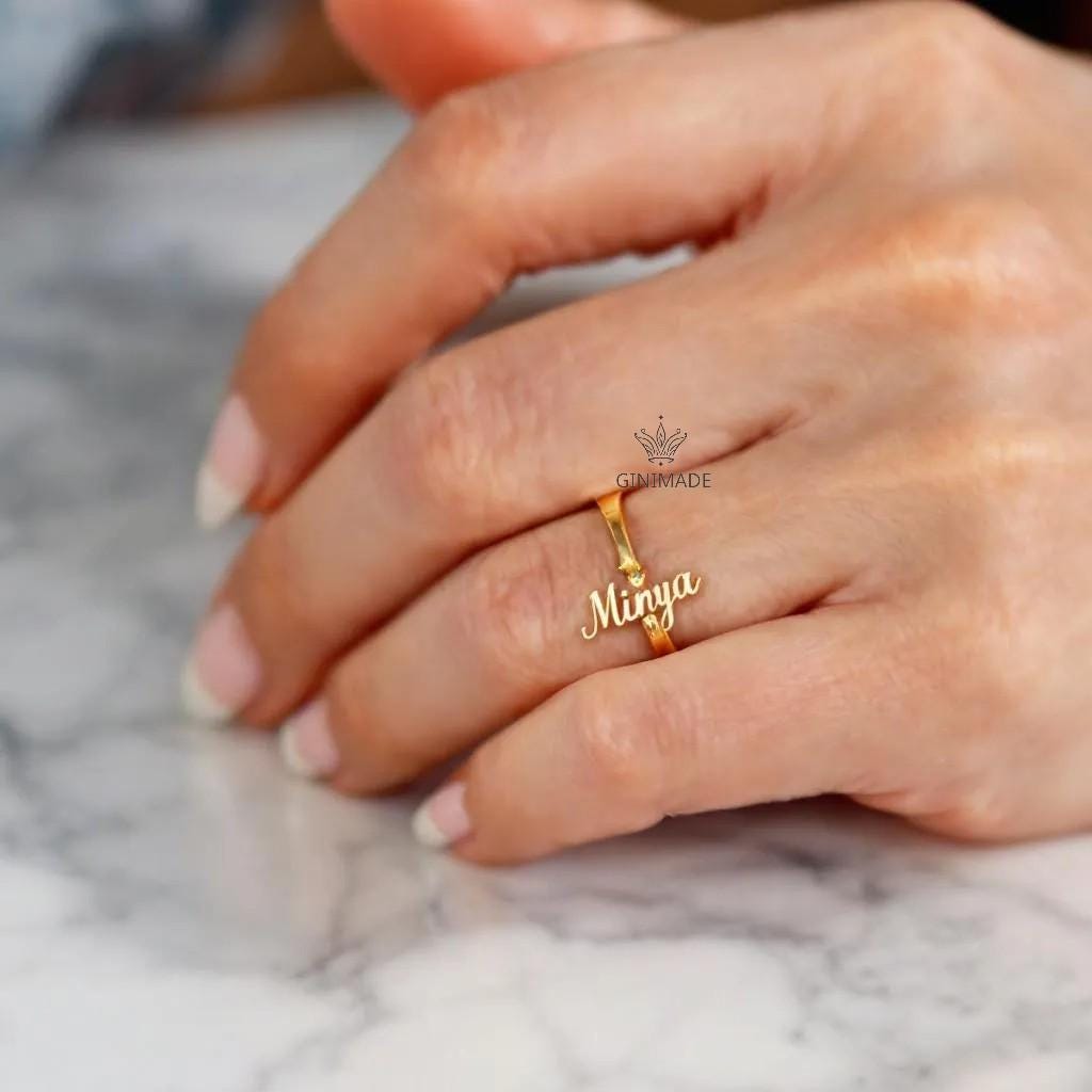 Custom Name Birthstone Ring •Personalized Name Ring • Dainty Stacking Jewelry • Graduation Gift • Gift for Her • Proposal Ring