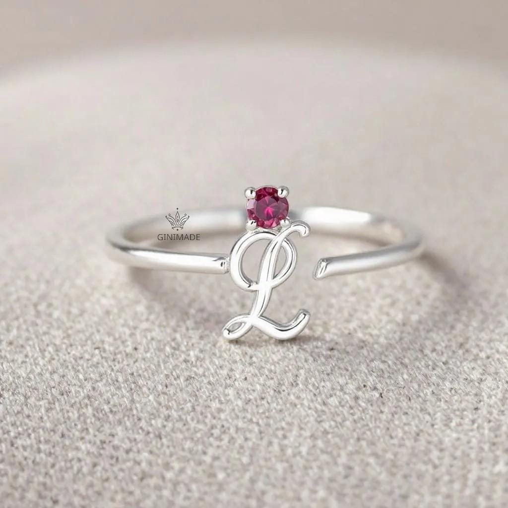 Custom Initial CZ Birthstone Ring • Personalized Name Ring • Dainty Stacking Ring • Graduation Gift •Gift for Her•Bridesmaid Jewelry