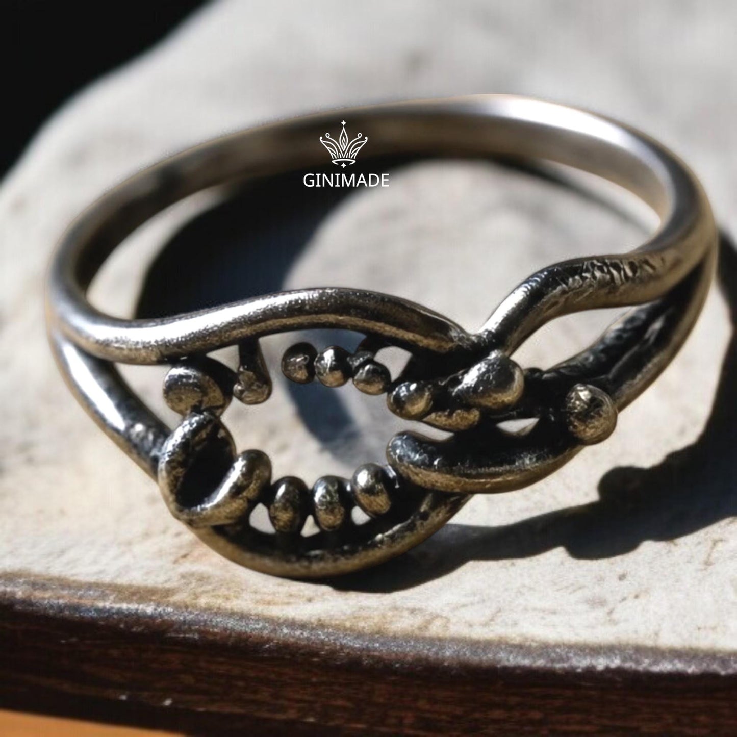 Handmade Oxidized Silver Ring with Open Abstract Design – Unique Organic Wire Art Ring – Rustic Artisan Statement Jewelry for Women