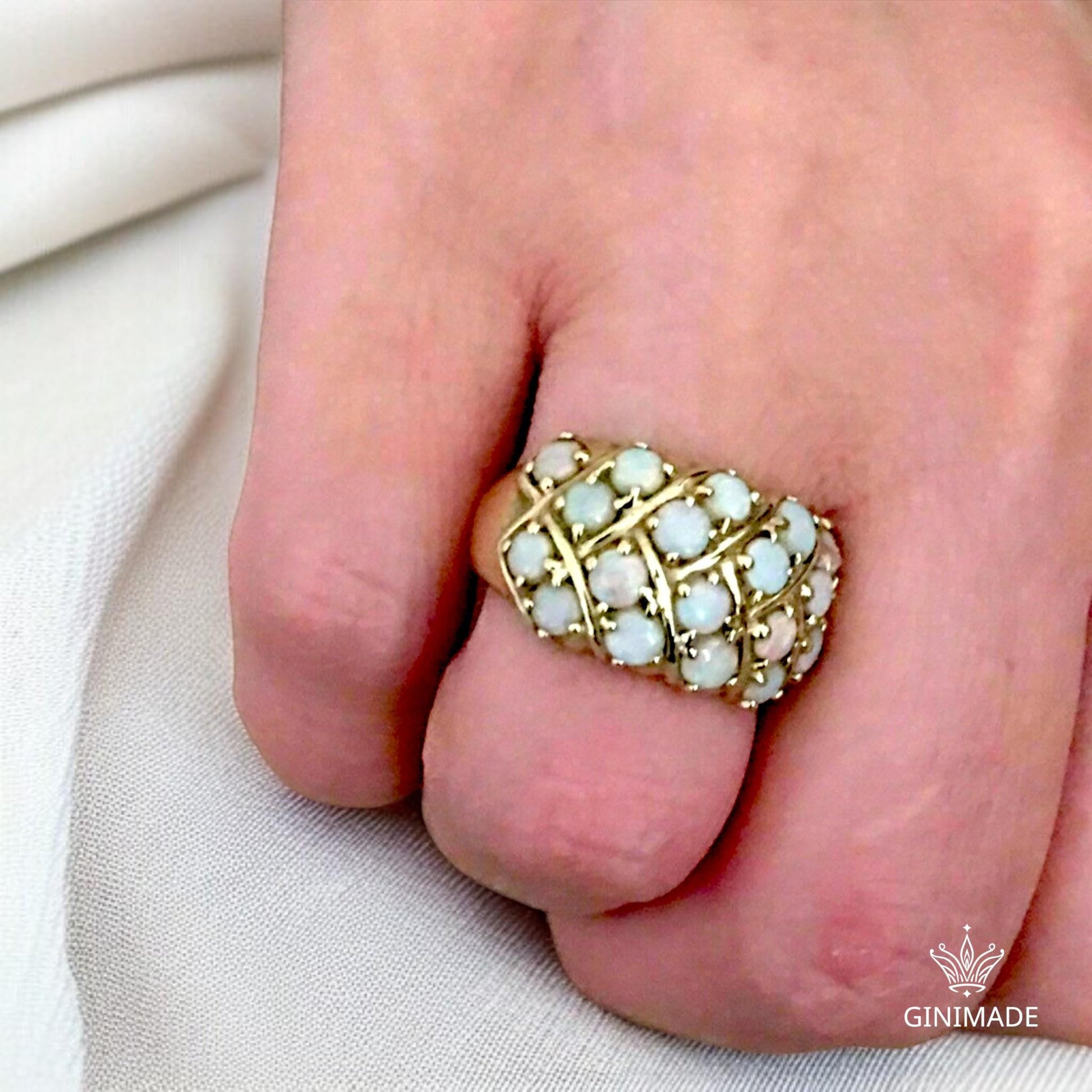 Vintage Opal Cluster Ring Gold Plated