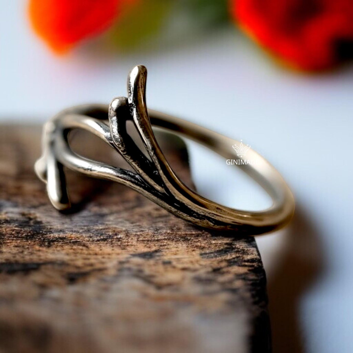 Twig Branch Ring in 925 Sterling Silver – Nature Inspired Adjustable Statement Ring for Women | Forest Jewelry | Ginimade Handmade Ring