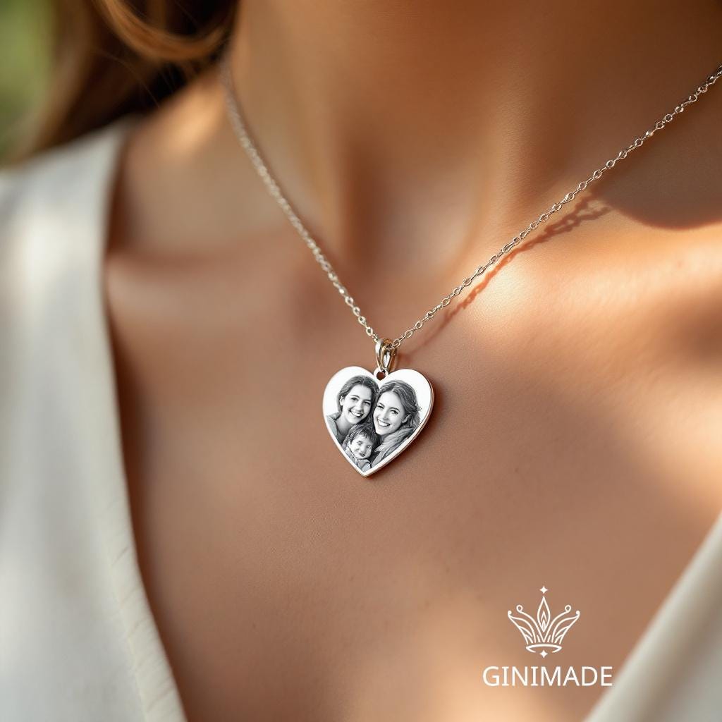Personalized Real Picture Pendant • Custom Heart Photo Necklace • Memorial Keepsake Jewelry • Gift for Her • Anniversary or Birthday Gift.