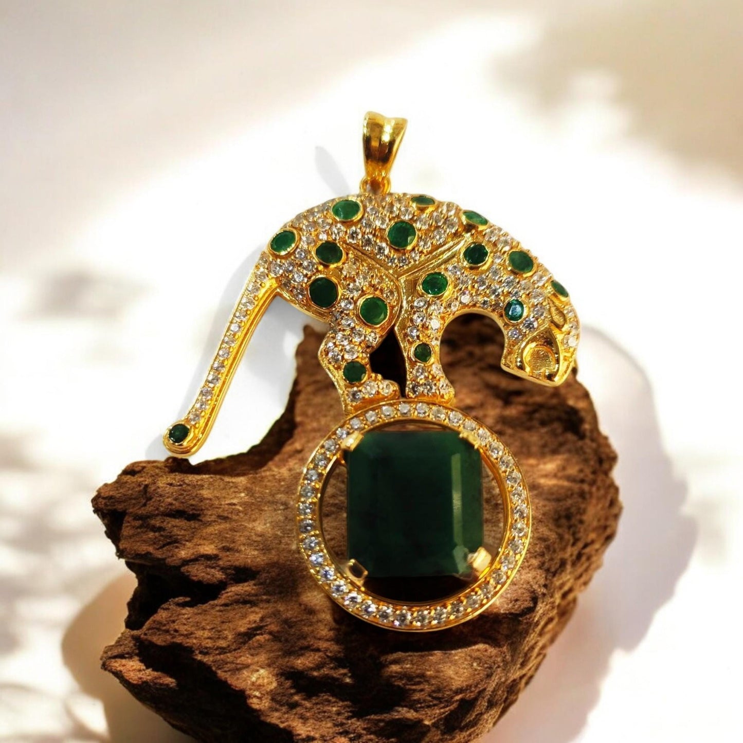 Personalized Panther Pendant with Natural Emerald | 925 Sterling Silver Animal Jewelry | Custom Jungle Cat Necklace | Gift for Her