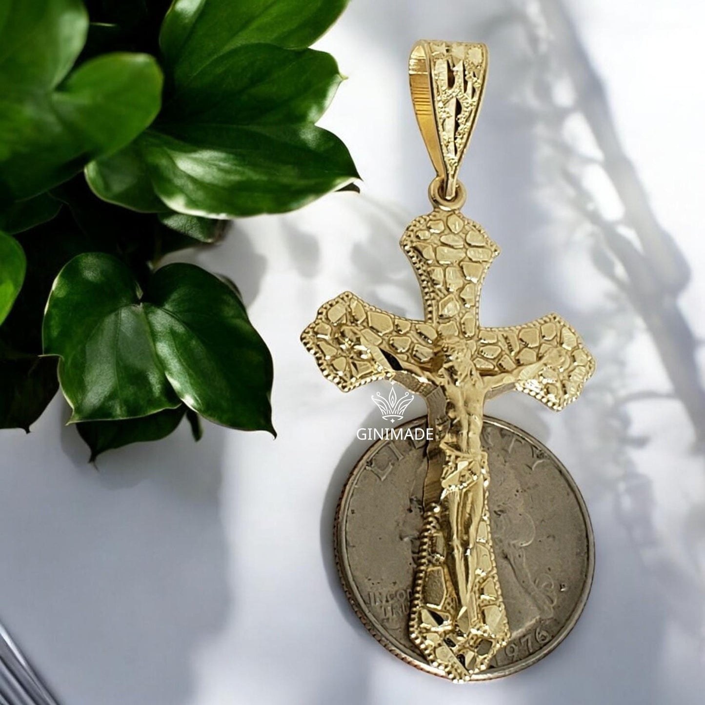 personalized necklace gift Nugget Textured Crucifix Necklace – Handmade 925 Sterling Silver Cross Pendant for fathers day gift