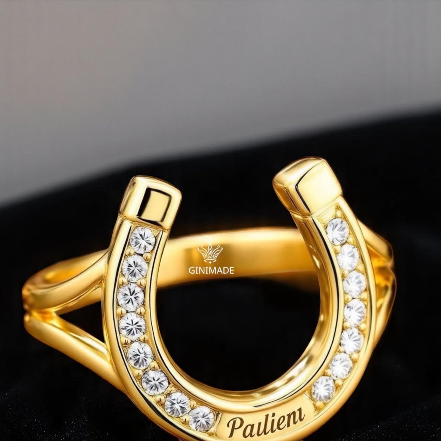 Personalized Elvis Horseshoe Ring – Gold Plated 925 Sterling Silver Western Statement Ring with CZ Diamonds, Lucky Horse. New on Etsy