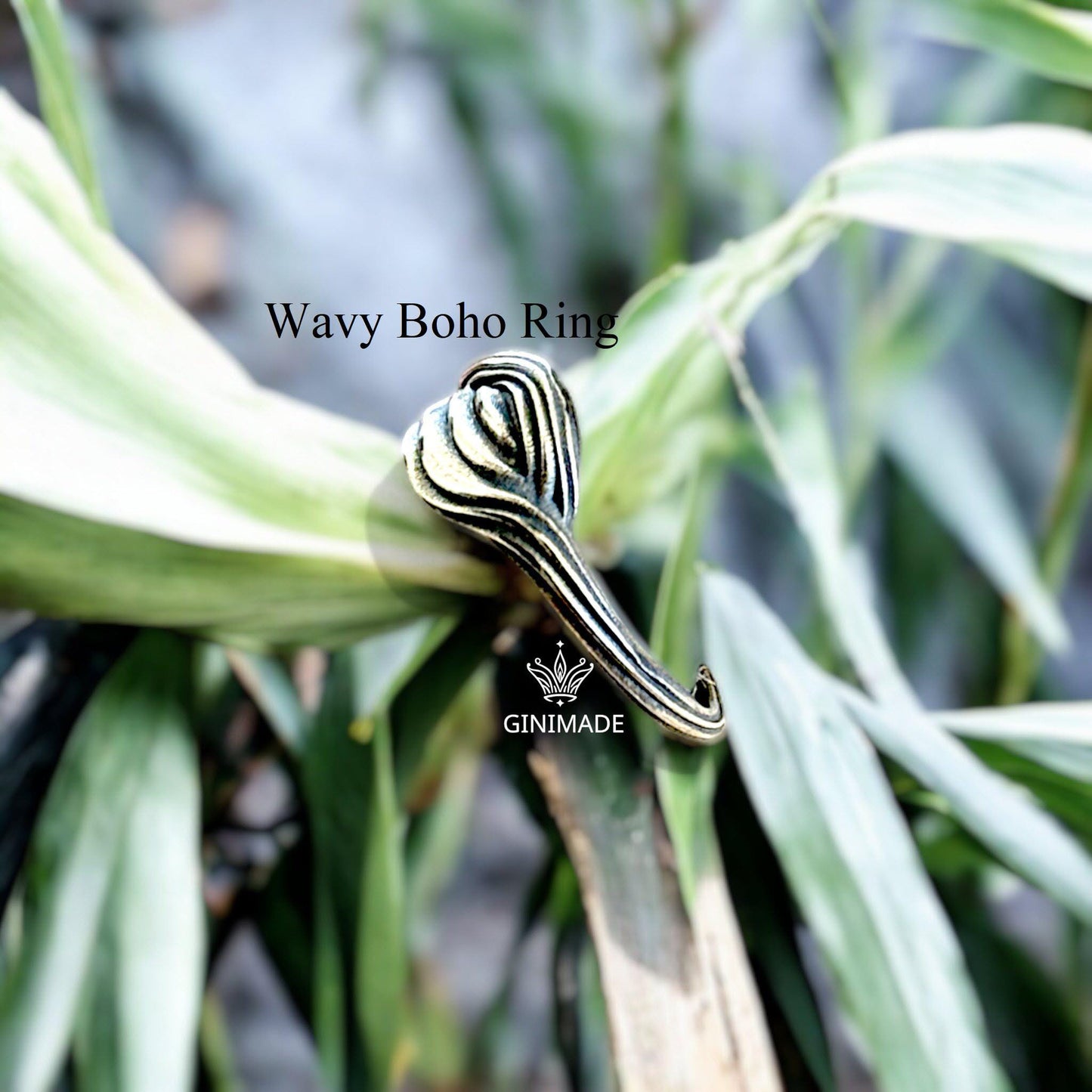 Rustic Sterling Silver Leaf Ring | Handmade Nature Jewelry | Textured Silver Band | Wavy Boho Ring | Gift for Her
