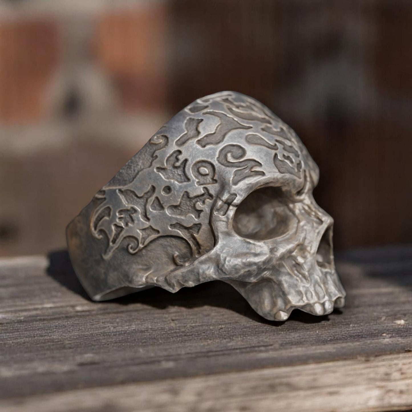 Oxidized Skull Ring – 925 Sterling Silver Gothic Ring | Men's Patterned Skull Band | Dark Aesthetic Unisex Jewelry. fathers day gift