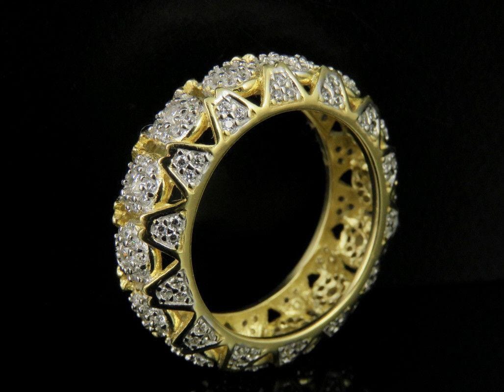 Gold plated CZ diamond designer band, elegant style