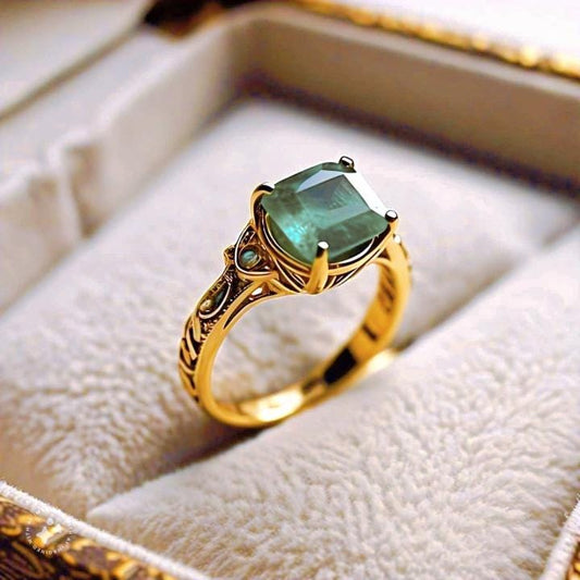 exclusive Natural Emerald and Silver Band Ring - Simple