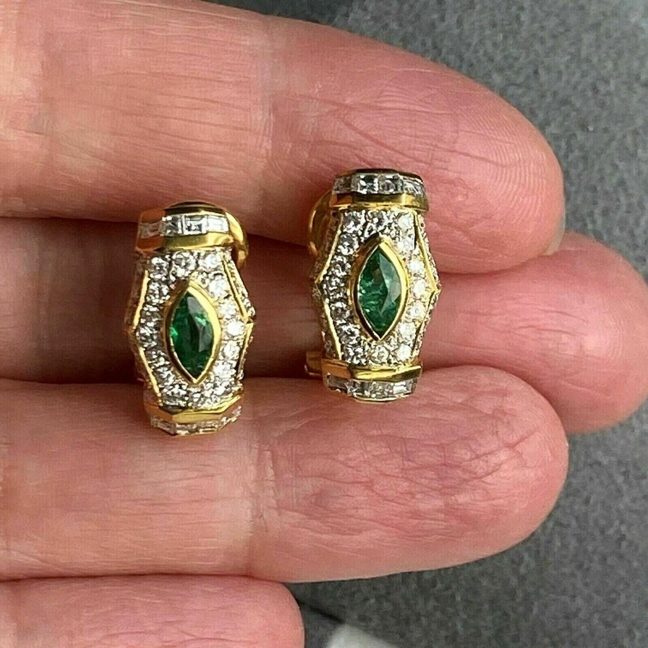 Vintage Emerald and Lab Diamond Earrings | 925 Sterling Silver Gold Plated Jewelry"