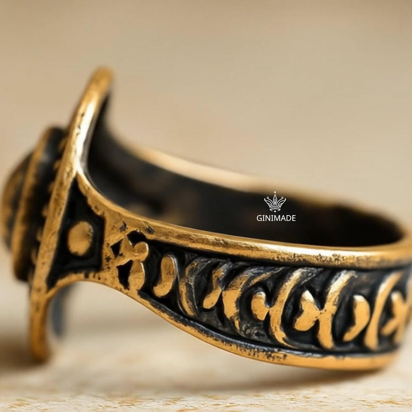 Vintage Tribal Brass Ring – Handmade Ethnic Boho Statement Ring – Bold Round Adjustable Ring for Women – Antique Jewelry by Ginimade