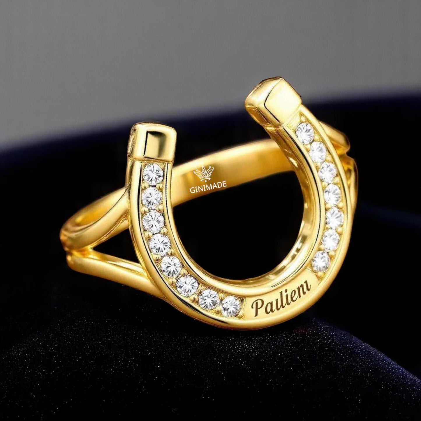 Personalized Elvis Horseshoe Ring – Gold Plated 925 Sterling Silver Western Statement Ring with CZ Diamonds, Lucky Horse. New on Etsy