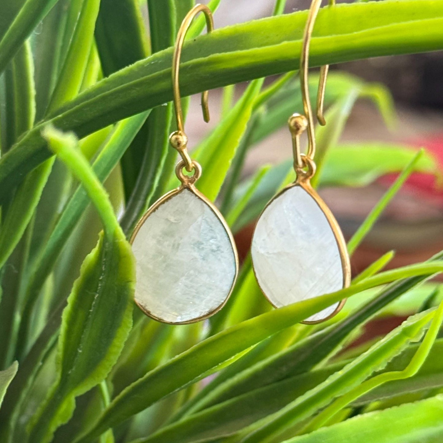 Moonstone Teardrop Earrings – Handmade 18K Gold Plated Dangle Earrings, Elegant Boho Jewelry for Women, June Birthstone Gift |Faceted
