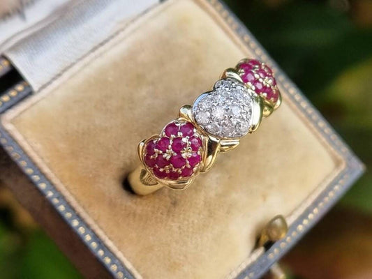 Vintage Heart Shape Ruby & Lab-Grown Diamond Ring