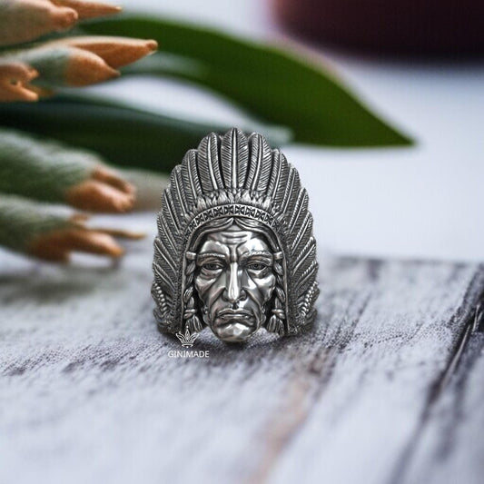 Tribal Chief Ring • Sterling Silver Statement Ring • Native American Inspired Jewelry • Bold Ring for Him • Warrior Style Band,