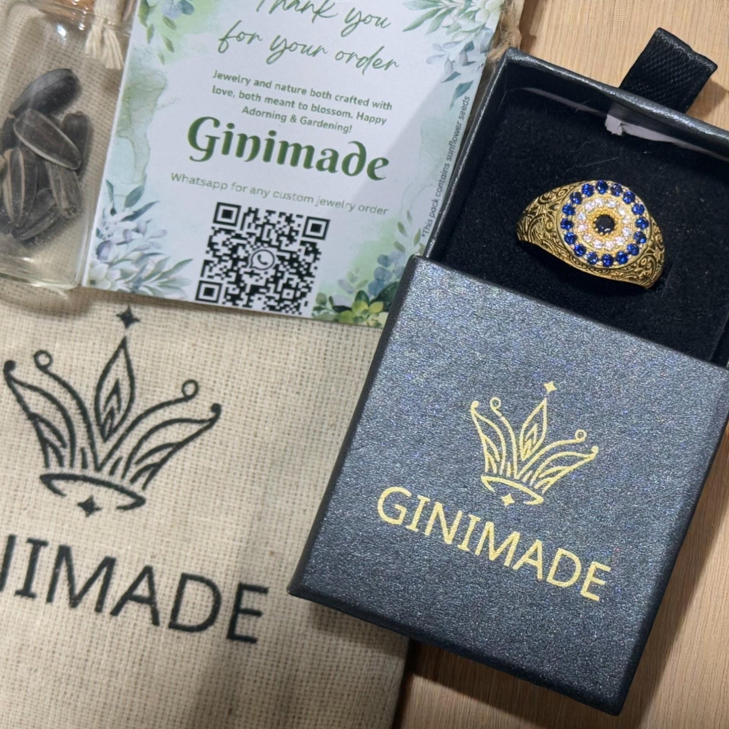 Gold Signet Ring • Vintage Engraved Ring • Blue & White CZ Halo • Statement Ring for Him or Her ||Custom Heirloom Jewelry