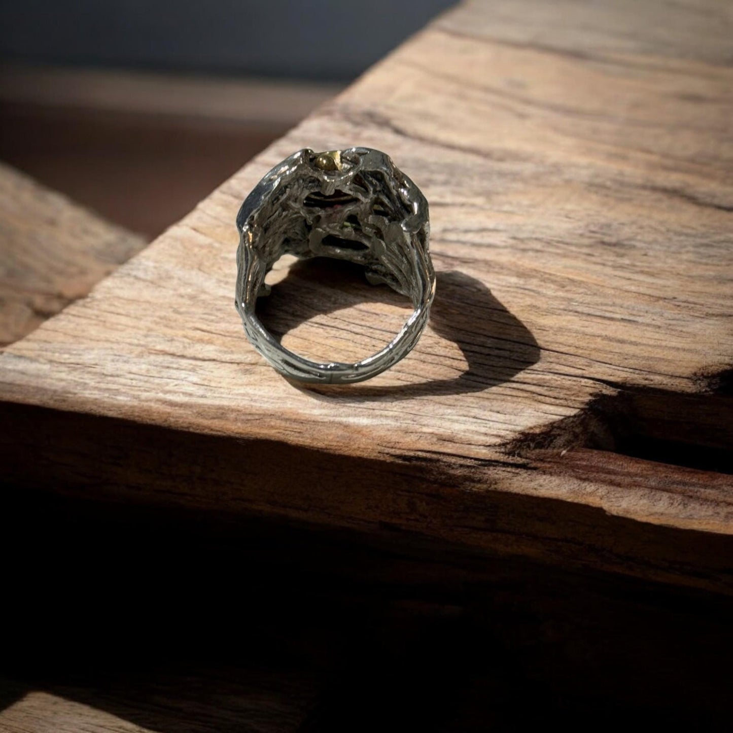 Handmade 925 Sterling Silver Statement Ring with Natural Peridot & Garnet | Artisan Textured Gemstone Ring | Unique Boho Jewelry for Her.