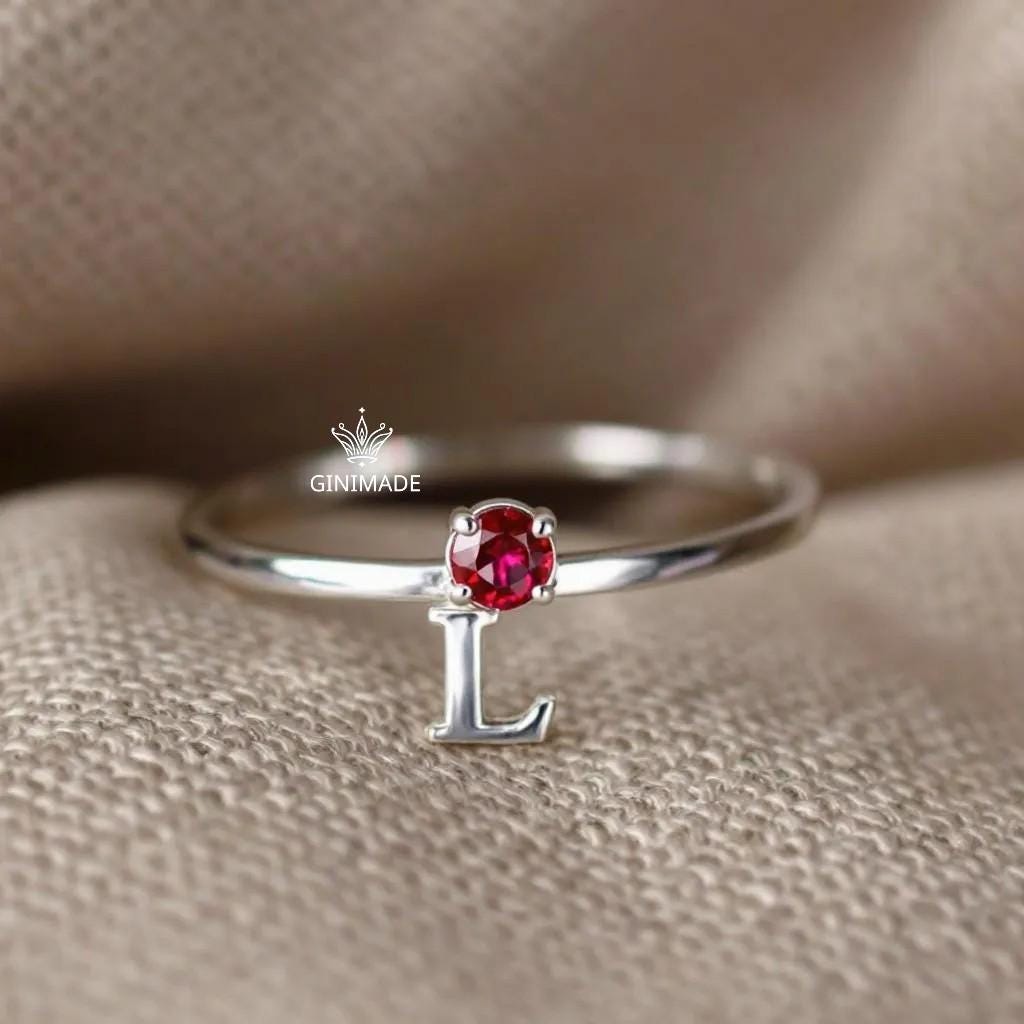Custom Initial Birthstone Ring • CZ Personalized Letter Ring • Dainty Stacking Jewelry • Graduation Gift • Gift for Her • Proposal Ring