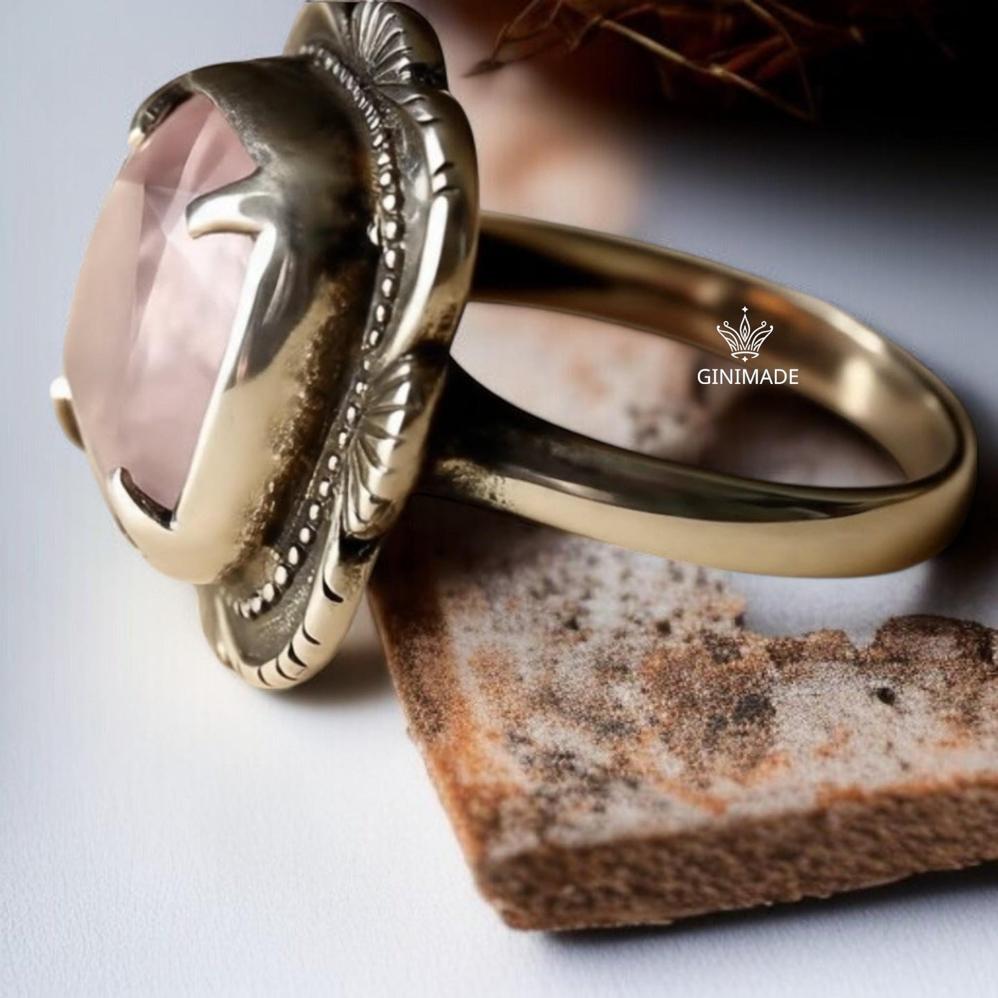 925 Sterling Silver Rose Quartz Ring • Boho Cushion Cut Pink Gem, Gift for Her