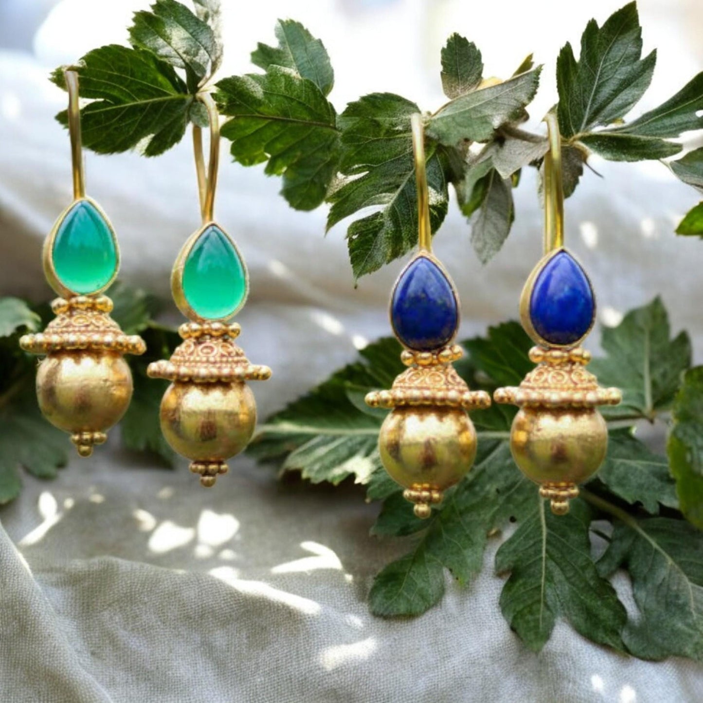 Boho Tribal Hook Gemstone Earrings | Handmade 925 Sterling Silver Jewelry