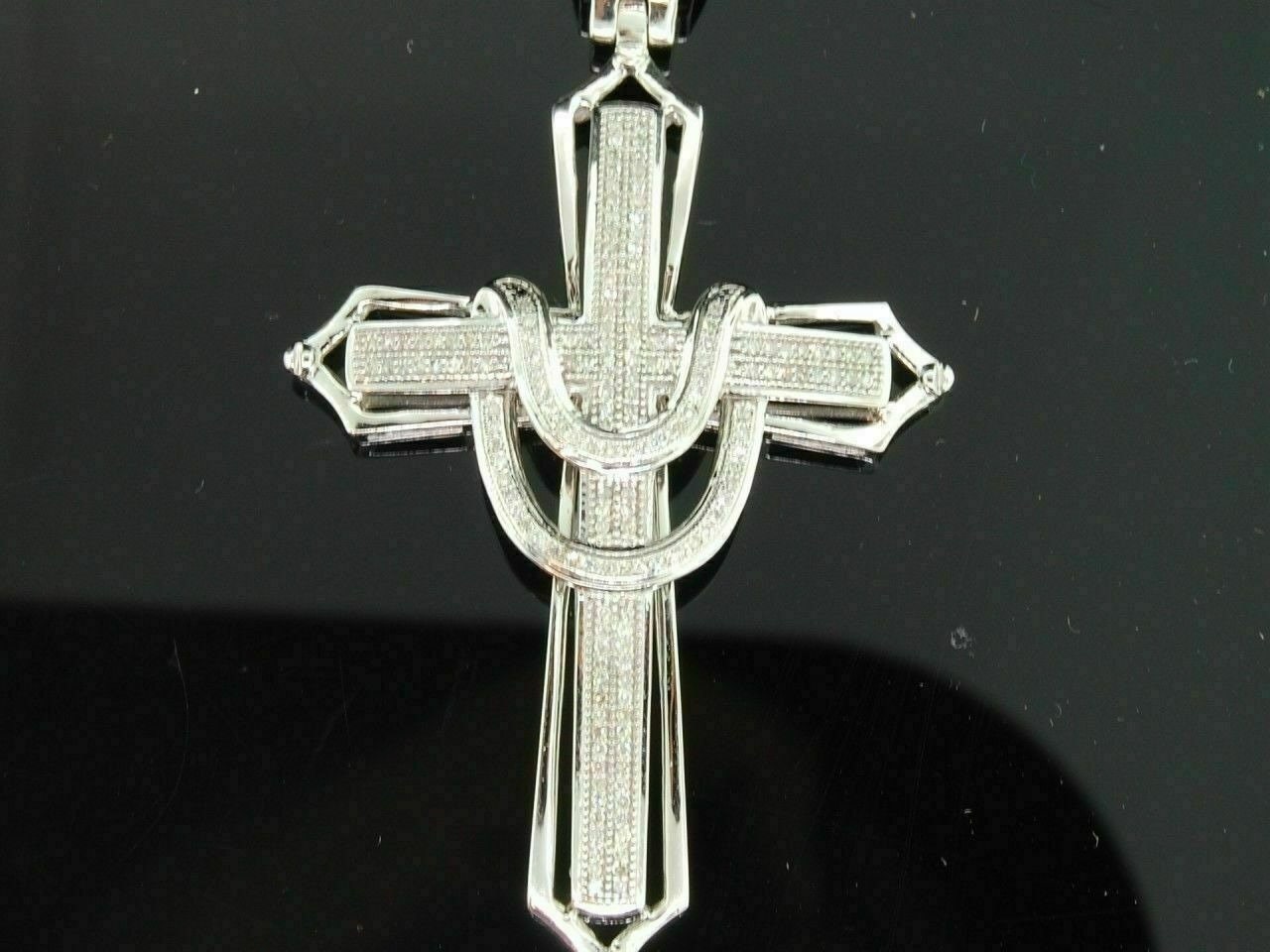 Men&#39;s faith jewelry - 925 silver 3D cross pendant with CZ diamonds