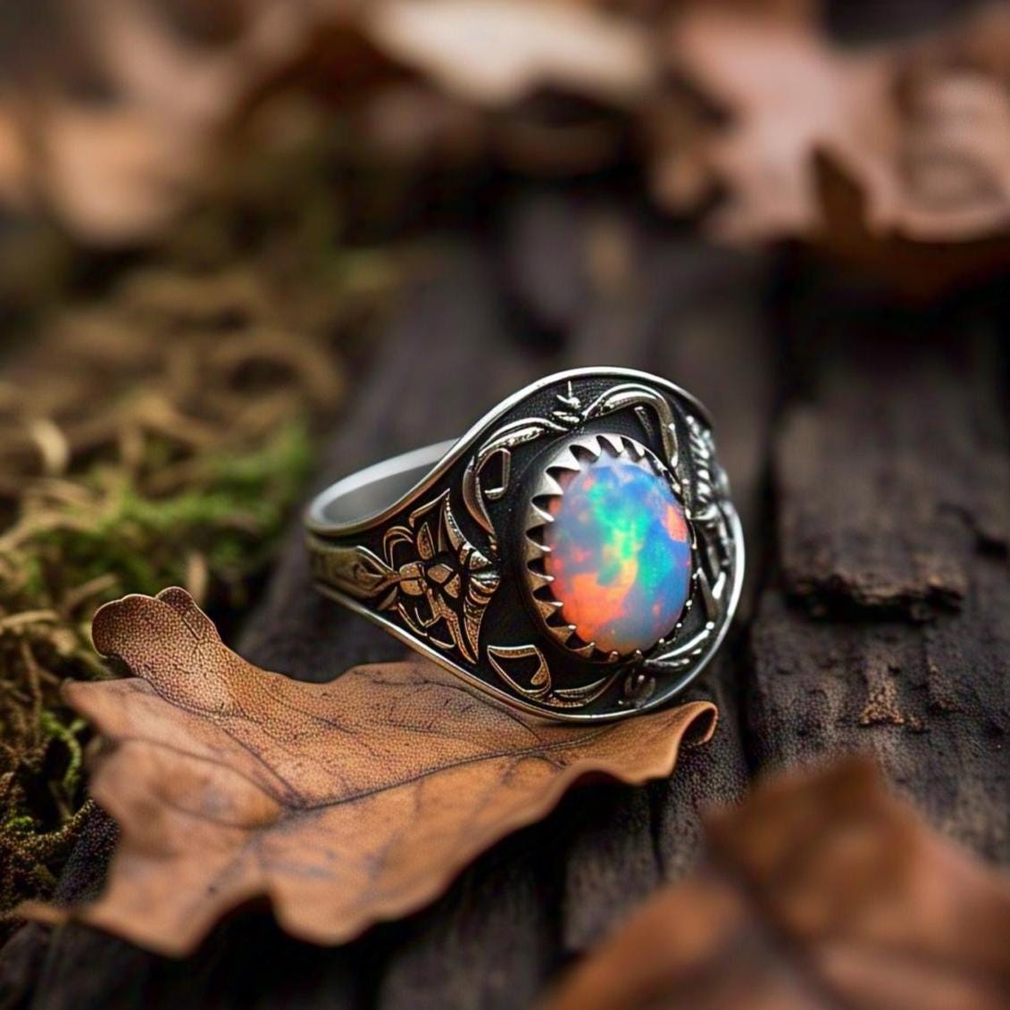 Boho Chic Opal Rings - 925 Sterling Silver, Oval Gemstone, CZ Diamonds