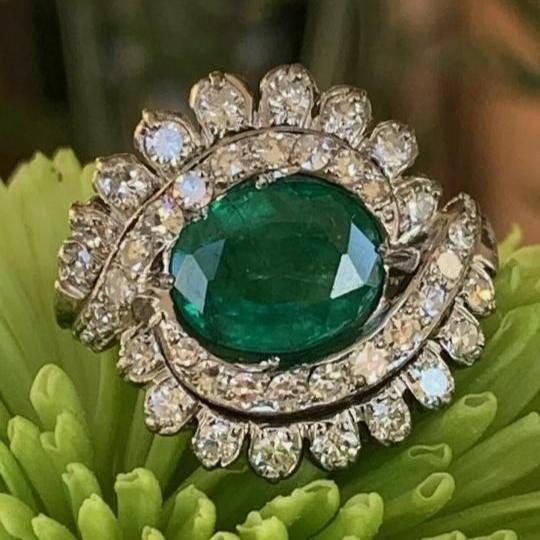 Eternal Glamour: Natural Emerald CZ Diamond 925 Silver Ring