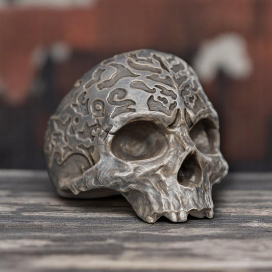 Oxidized Skull Ring – 925 Sterling Silver Gothic Ring | Men's Patterned Skull Band | Dark Aesthetic Unisex Jewelry. fathers day gift
