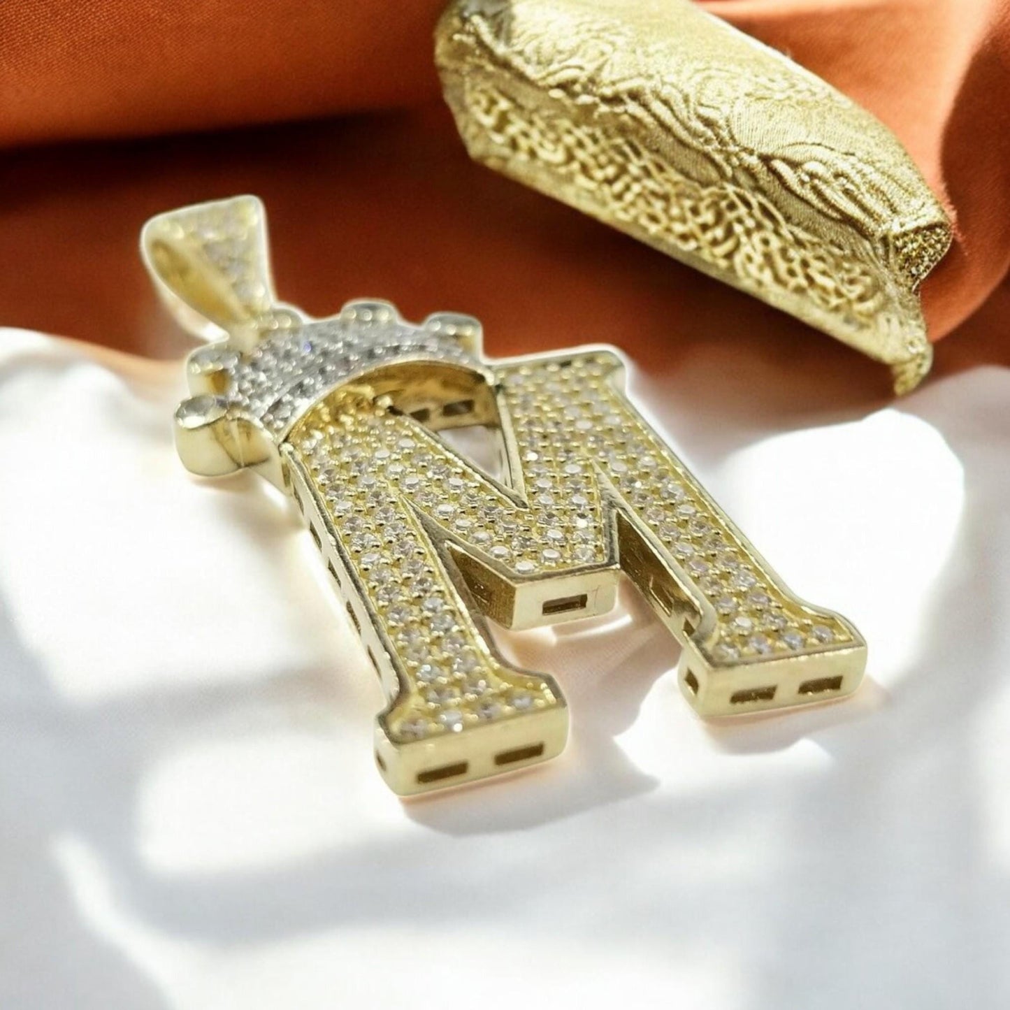Hip Hop Style 3D Crown M Initial Pendant - 18K Yellow Gold Plated on 925 Silver for Trendy Elegance