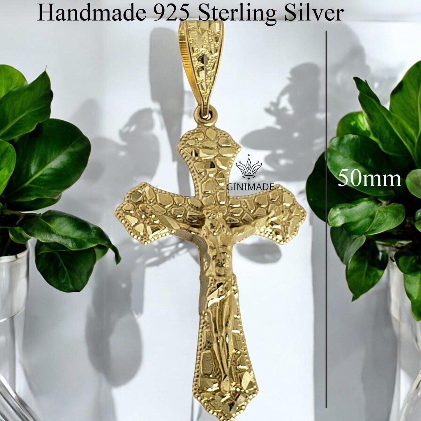 personalized necklace gift Nugget Textured Crucifix Necklace – Handmade 925 Sterling Silver Cross Pendant for fathers day gift