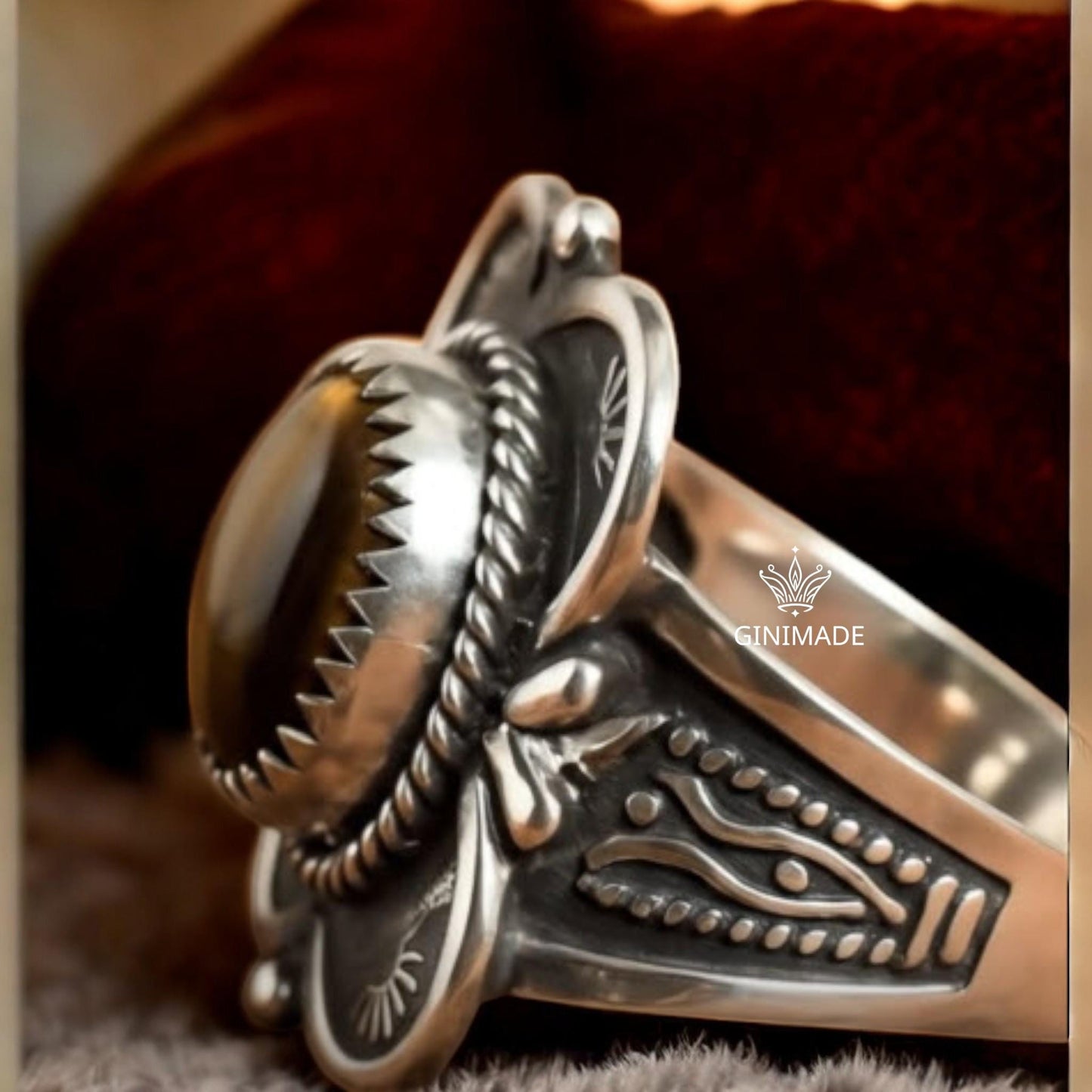 Vintage Tiger Eye Statement Ring  Sterling Silver Boho Ring for Men & Women  Southwestern Tribal Jewelry  Handmade Gemstone Ring Gift