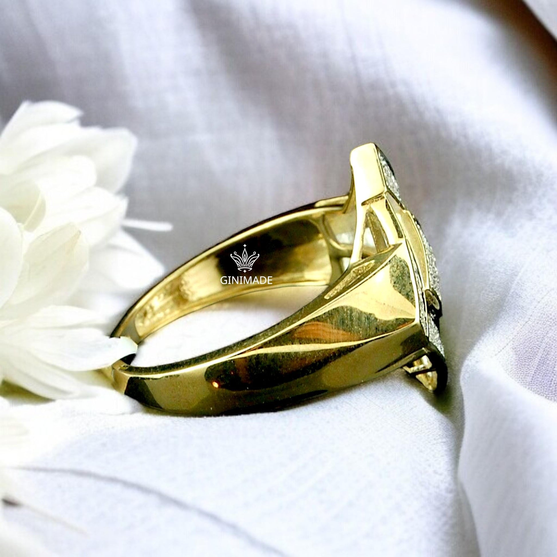 18K Gold Plated Statement Ring | Hip Hop Square Diamond Ring | Urban Bling Jewelry | Gift for Him