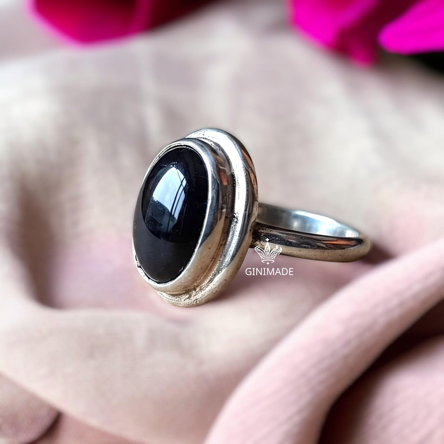 Sterling Silver Onyx Ring • Oval Black Onyx Ring for Men Women • July Birthstone Gift • Bohemian Gemstone Jewelry.